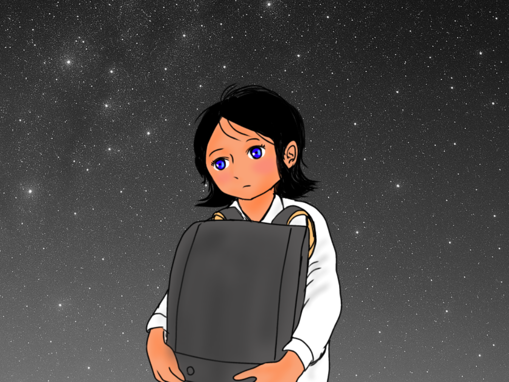 主人公の少年ゾンビ・櫻時之進が、ランドセルを抱えて過去を回想するイメージ。