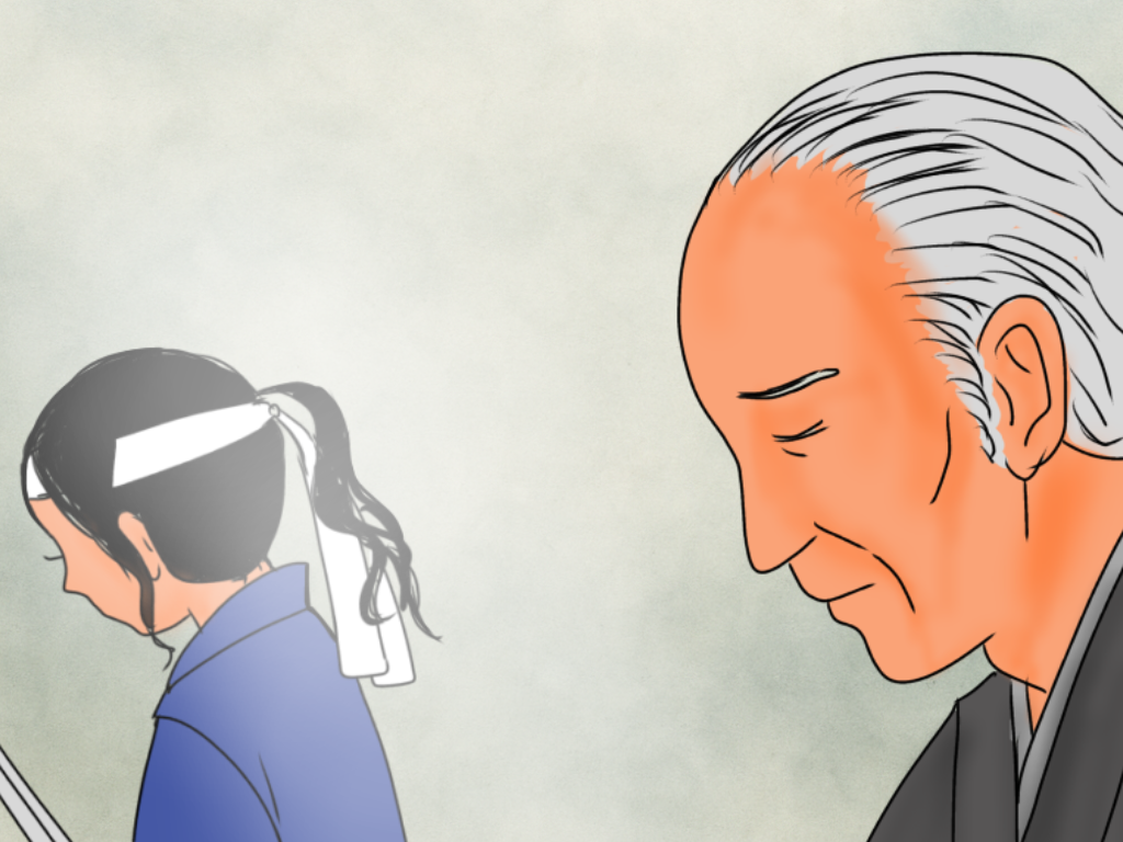年老いた父・櫻長一郎が、戦死した幼い息子・時之進を偲ぶイメージ。