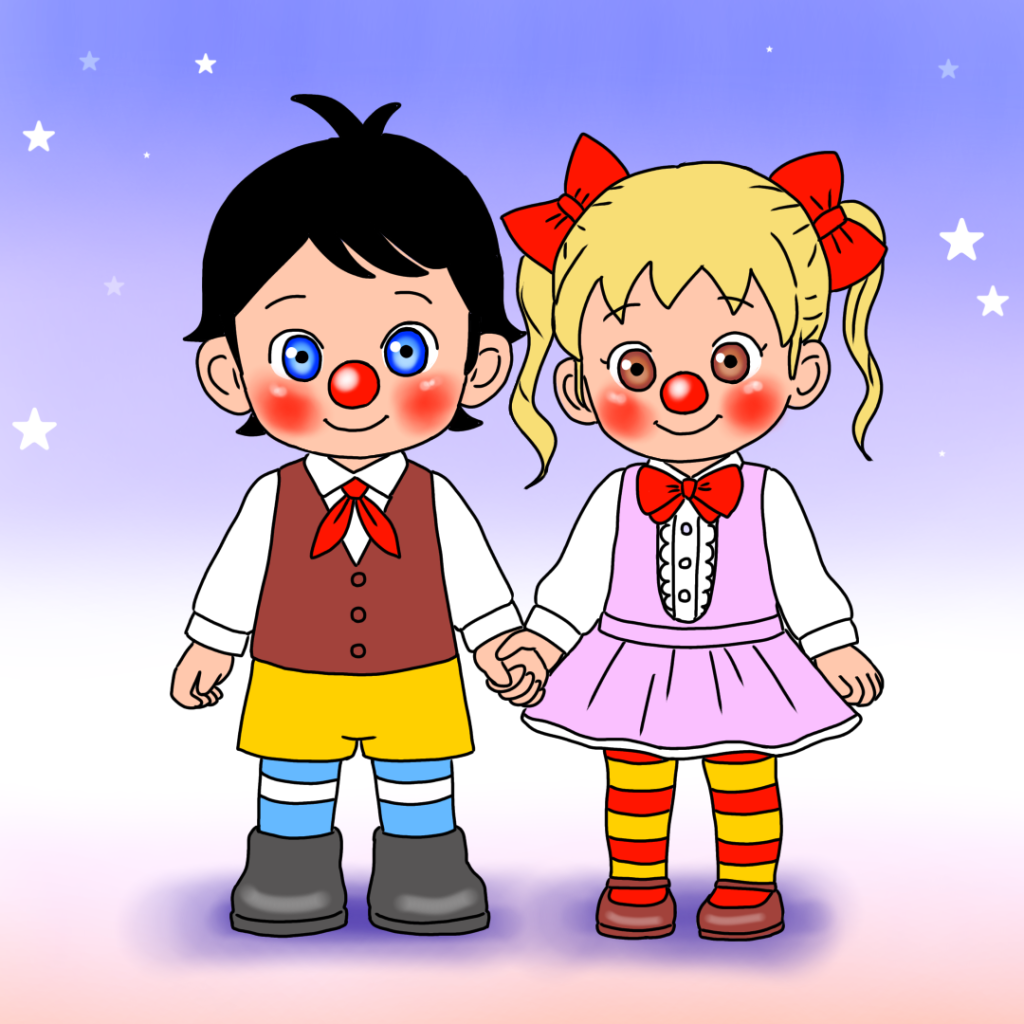 等身を低くデフォルメしたトキオとコニー。