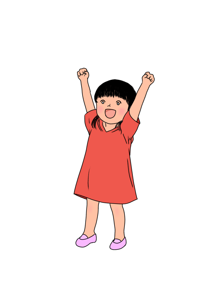 5歳のゾンビ少女。ツインテ、赤いワンピースで元気そう。